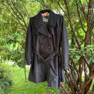 Lands' End Black Double Breasted Trench Coat